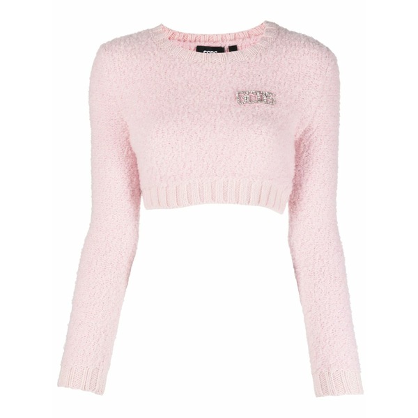 ジーシーディーエス レディース 編み物\u0026ティーシャツ アウター Crystal-embellished crew-neck crop top  Pink