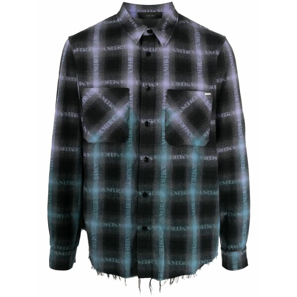 アミリ メンズ プルオーバー トップス Plaid logo-print shirt Purple