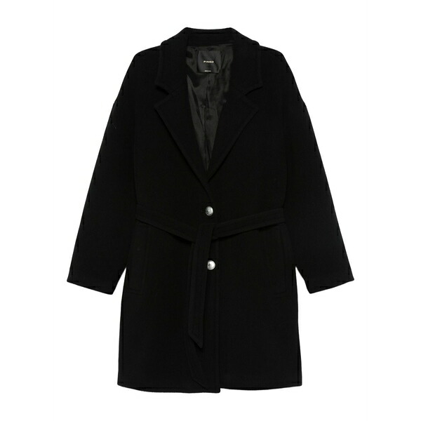 ピンコ レディース 厚地の外套 アウター Belted button-fastening coat Black