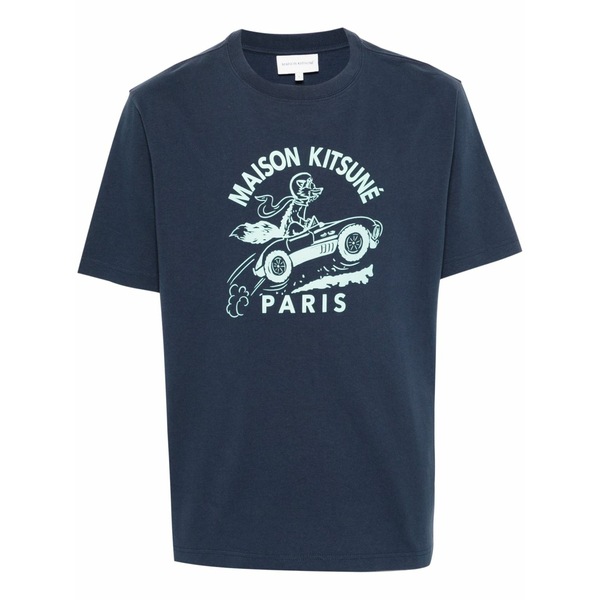 住みか 稲荷 メンズ プルオーバー トップス Racing fox cotton t-shirt Blue