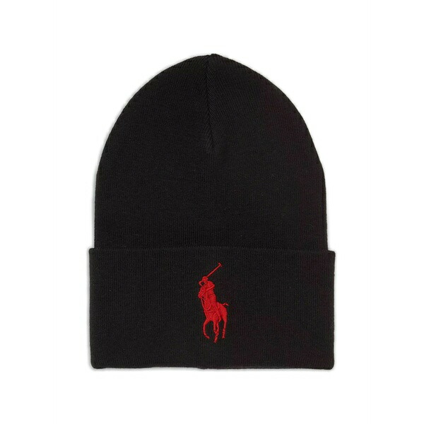 ラルフローレン メンズ 帽子 アクセサリー Big pony cuff beanie hat Black｜asty