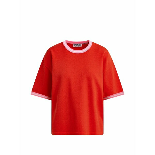 エッセンシャルアントワープ レディース プルオーバー トップス Contrast-trim t-shirt Red