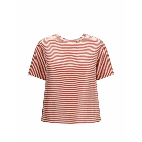 クルーナ レディース プルオーバー トップス Striped button-back t-shirt Red