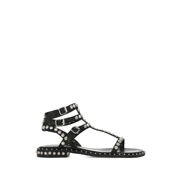 死灰 レディース サンダル シューズ Play buckle studded leather sandals Black