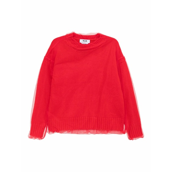 エムエスジイエム レディース 編み物\u0026ティーシャツ アウター Tulle-overlay jumper Red