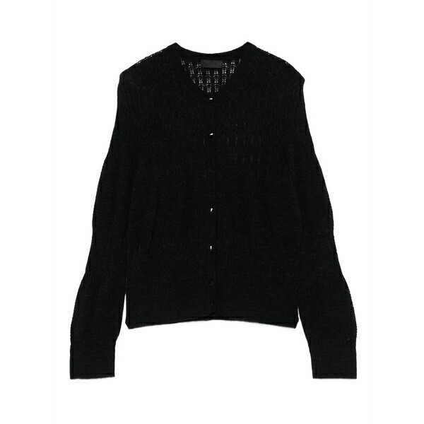リュージョー レディース ジレー アウター Button-front open-knit cardigan Black