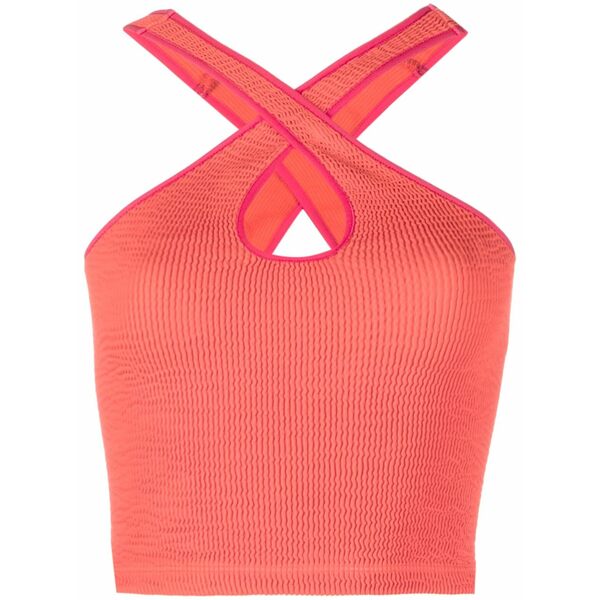 フォルテ フォルテ レディース カットソー トップス Ribbed cross-strap cropped tank top Red