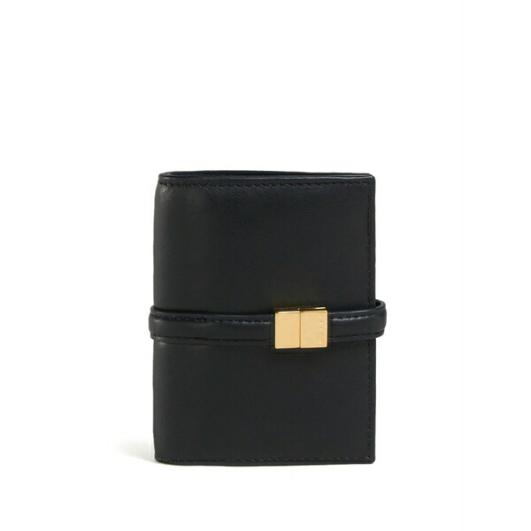 マルニ レディース 銭入れ 添え物 Prisma logo-engraved leather wallet  Black