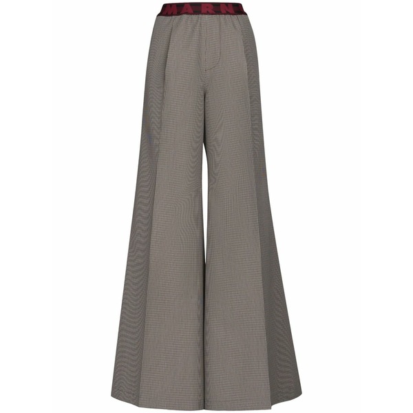 マルニ レディース 心地よいズボン下 ボトムス Logo-waistband checked trousers Multicolour