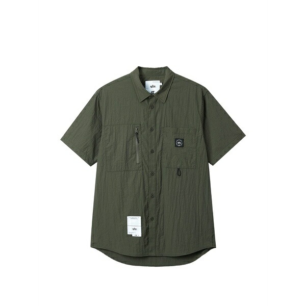 イズエ メンズ シャツ トップス Zip-pocket shirt Green|asty