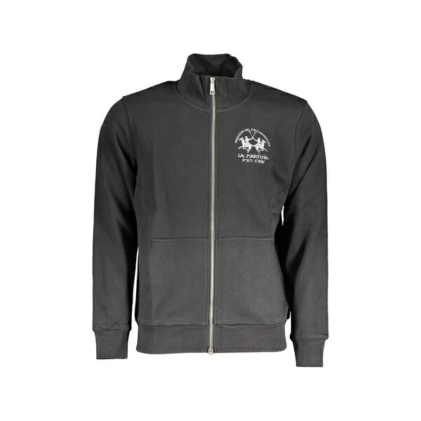 ラ マルティーナ メンズ パーカー・スウェットシャツ アウター Logo-embroidered zip-up sweatshirt Black