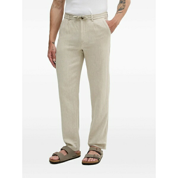 リンドーバーグ メンズ 心地好いズボン下 ボトムス Drawstring herringbone trousers Neutrals