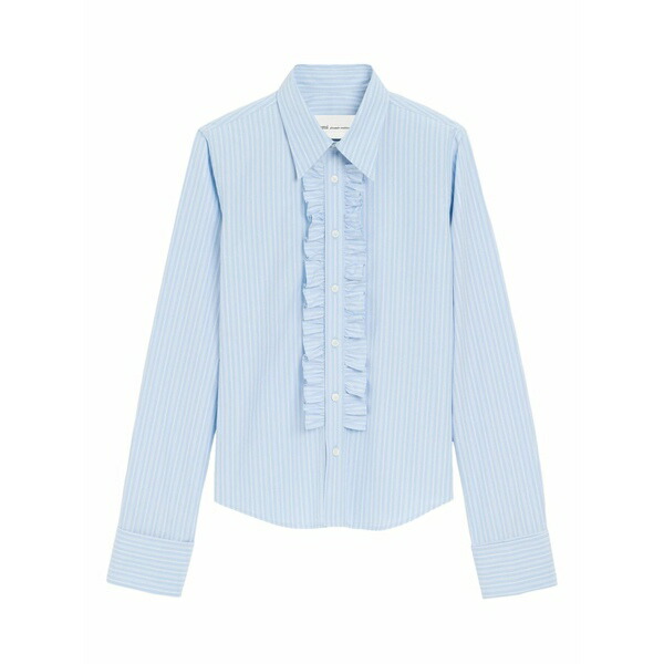意中の女 レディース ティーシャツ トップス Ruffled striped shirt Blue