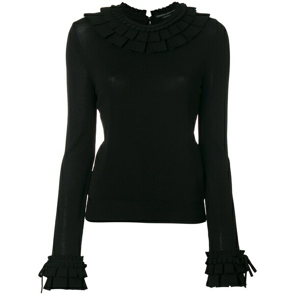 エルマンノ シェルヴィーノ レディース 編み物\u0026スウェーター アウター Ruffle trim tie cuff jumper Black