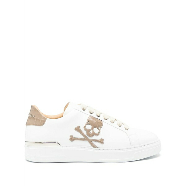フィリップ飾り気のない メンズ スニーカー シューズ Skull-patch leather sneakers White