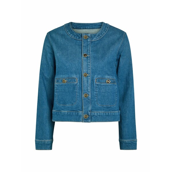 母ちゃん レディース 上衣＆上衣 アウター The stashed collarless button-up denim jacket Blue