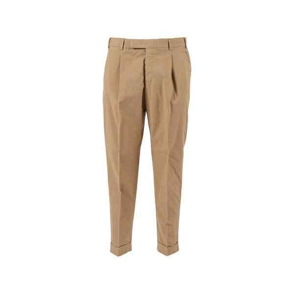 PTトリノ メンズ 心地好いズボン下 ボトムス Pleated-detail turn-up trousers Neutrals