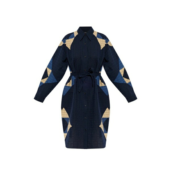 アーペーセー レディース 衣裳 トップス Patchwork shirt dress Blue