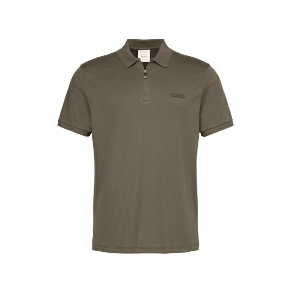 カルバンクライン メンズ スポーツシャツ トップス Logo-patch zip-neck polo shirt Brown