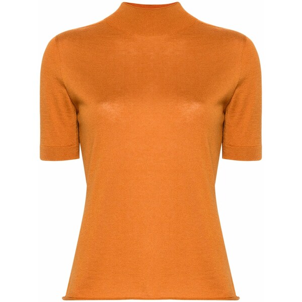 ツイン書き割り レディース 編み物\u0026ティーシャツ アウター Mock-neck knitted top Orange
