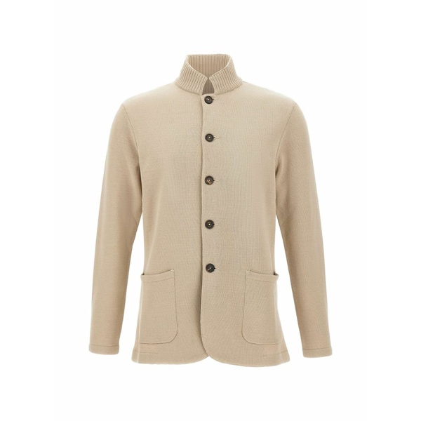 イレブンティ メンズ ジレー アウター Ribbed high-collar cardigan Neutrals