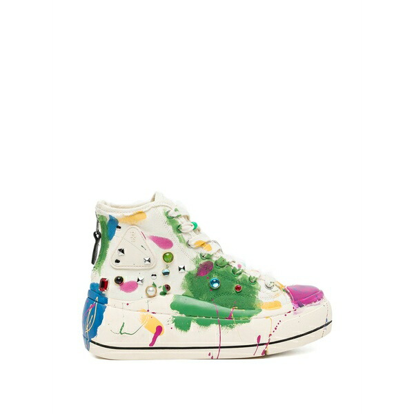アールサーティーン レディース スニーカー シューズ Paint-splatter stud-embellished trainers Neutrals｜asty