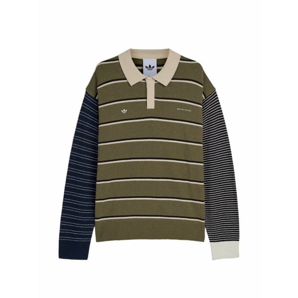 アディダス メンズ スポーツシャツ トップス X song for the mute 007 striped long-sleeve polo shirt Green