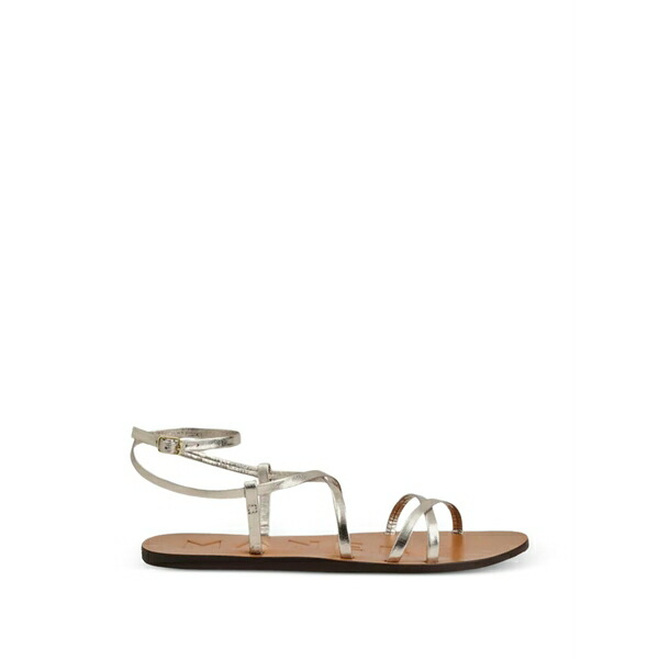 マネビ レディース サンダル シューズ Metallic ankle-strap flat sandals Gold