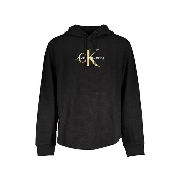 カルバンクライン メンズ パーカー・スウェットシャツ アウター Logo-embroidered knitted hoodie Black