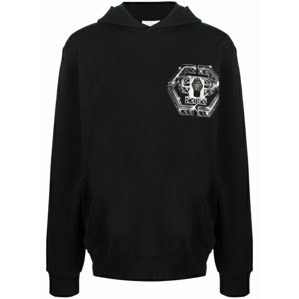 フィリップ飾り気の無い メンズ パーカー・スウェットシャツ アウター Dark romance logo-print hoodie Black