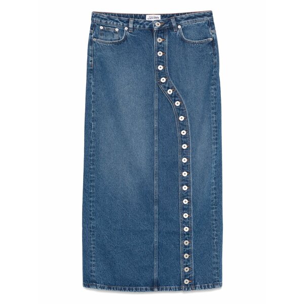 ジャン極点 ゴルチエ レディース スコート ボトムス Asymmetric denim MIDI skirt Blue