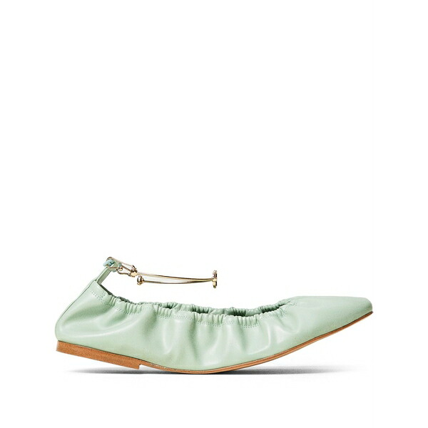 ツイン書き割り レディース サンダル シューズ Ankle-strap ballet flats  Green