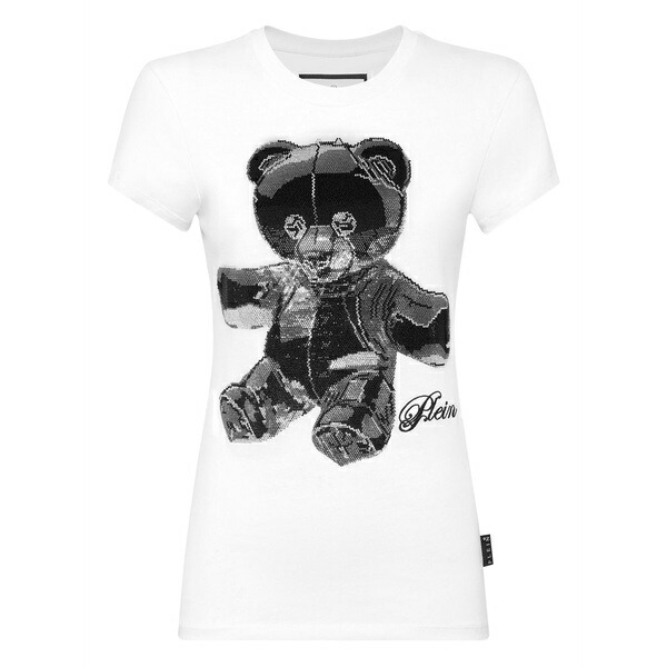 フィリップ飾り気のない レディース ティーシャツ トップス Crystal-embellished teddy t-shirt White