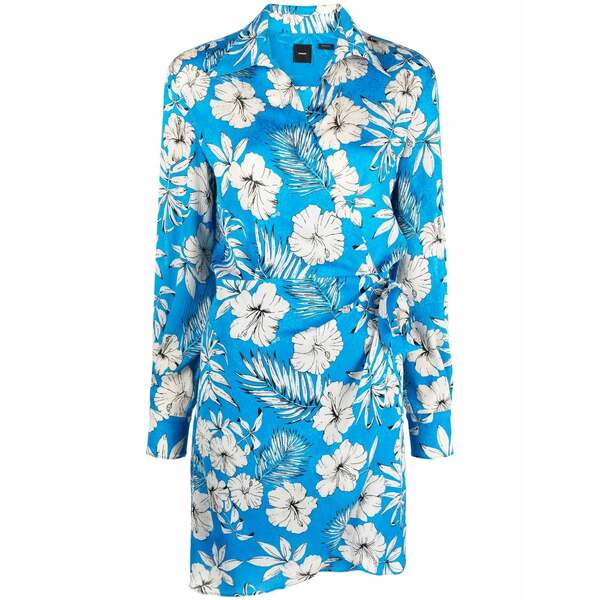 ピンコ レディース 衣装 トップス Floral-print wrap style dress Blue
