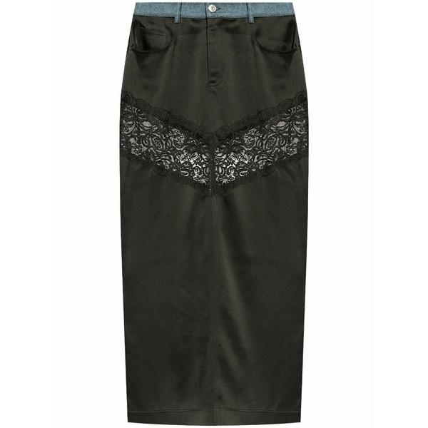 ブルマリン レディース スコート ボトムス Long straight skirt with lace insert Black