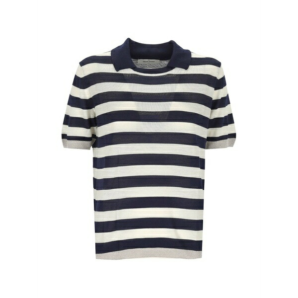 グランサッソ レディース プルオーバー トップス Striped short-sleeve t-shirt Blue
