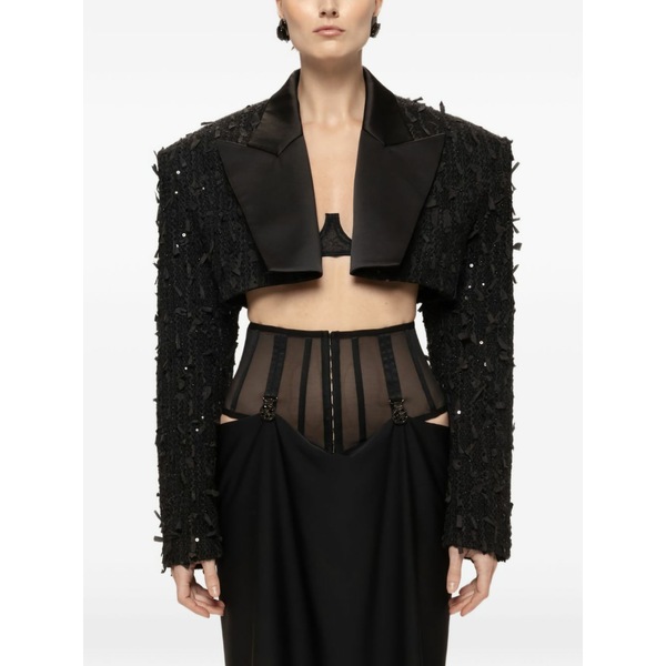 ニッサ レディース 上衣＆上衣 アウター Sequin cropped blazer Black