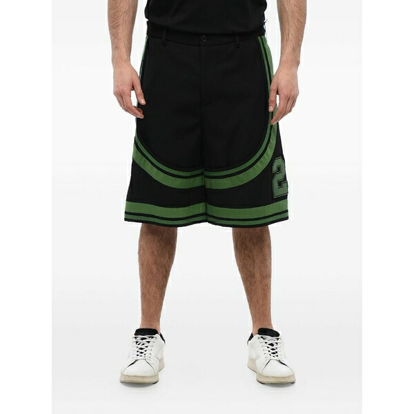 象牙色 メンズ 心地好いズボン下 ボトムス Curved-stripe shorts Black