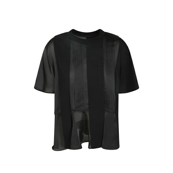 サカイ レディース ティーシャツ トップス Pleated-panel ruffled t-shirt Black