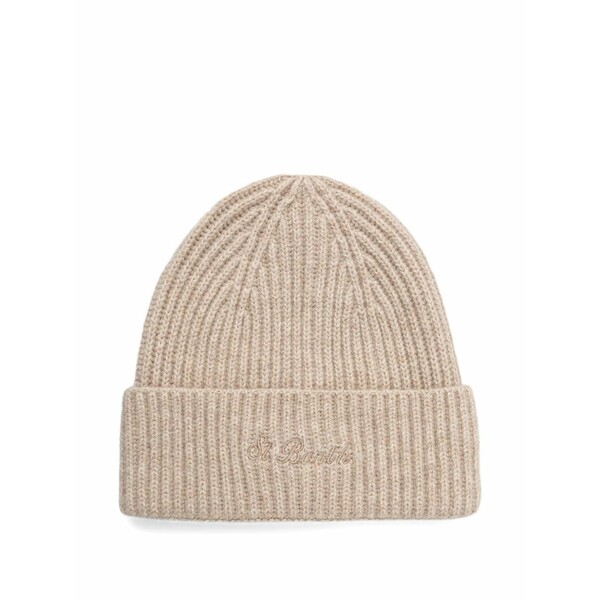 エムシーツーセイントバース レディース 鳥打ち帽 付属物 Ribbed-knit embroidered beanie hat Neutrals