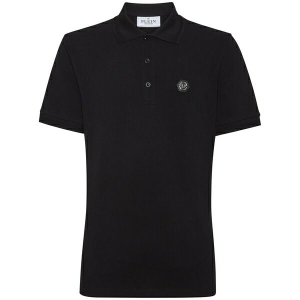 フィリップ飾り気の無い メンズ スポーツシャツ トップス Logo-patch cotton polo shirt Black