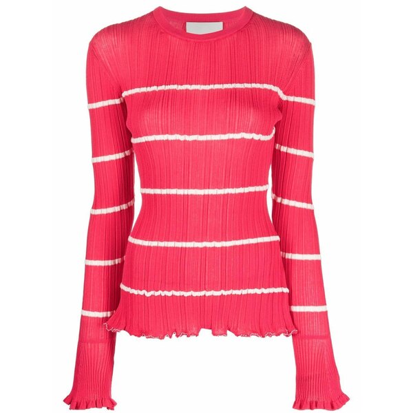 スリーワンフィリップリム レディース 編み物\u0026プルオーバー アウター Striped ribbed-knit top Pink