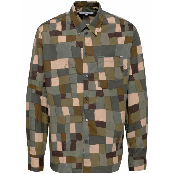 住み家 稲荷 メンズ プルオーバー トップス Geometric-print shirt Brown