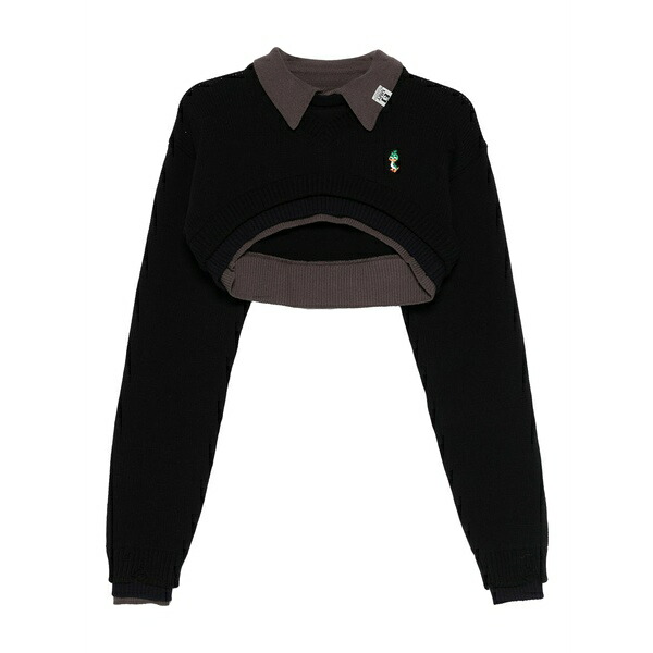 ミハラヤスヒロ レディース 編み物\u0026プルオーバー アウター Layered cropped sweater Black