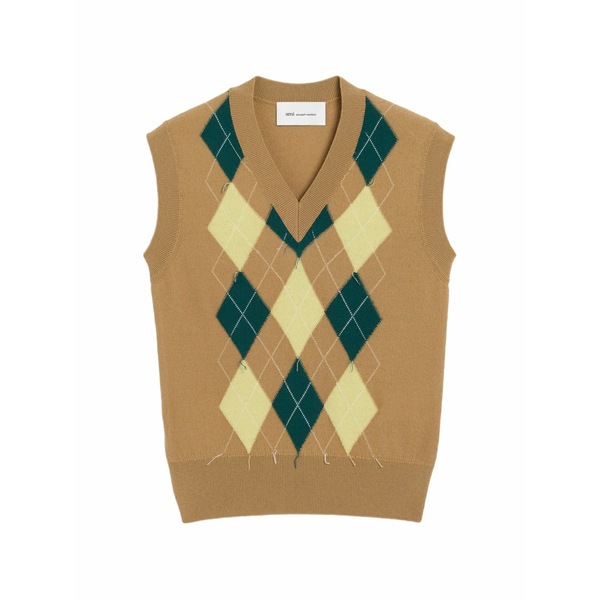 意中の女 メンズ 編み物\u0026スウェーター アウター Argyle intarsia sleeveless sweater Neutrals
