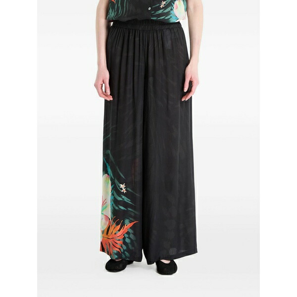 デジグアル レディース 心地よいズボン下 ボトムス Tropical fluid palazzo pants Black