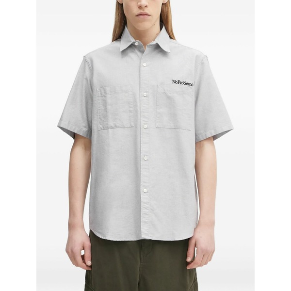 アリーズ メンズ シャツ トップス Logo-embroidered shirt Grey｜asty 27,820円