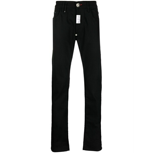 フィリップ飾り気の無い メンズ ジーンズズボン下 ボトムス Embroidered-logo straight-leg jeans Black