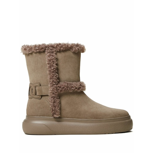 ツイン書き割り レディース ブーツ シューズ Faux-fur trim ankle boots Brown