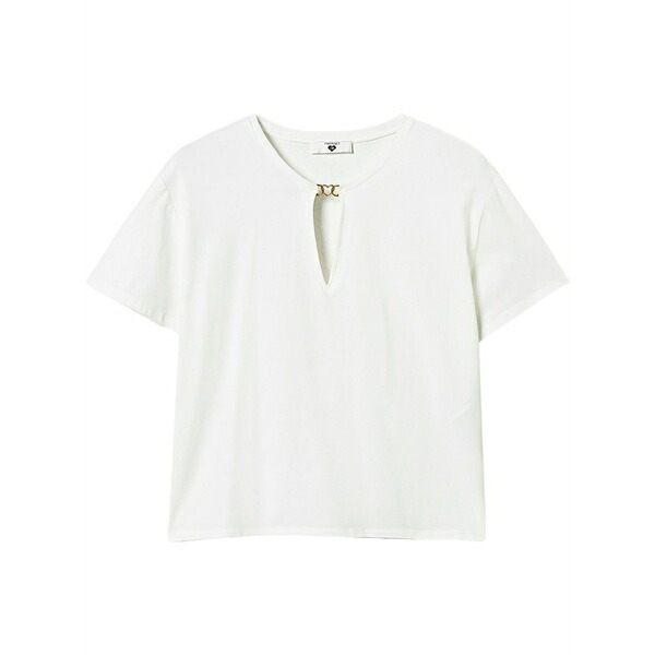 ツイン書き割り レディース ティーシャツ トップス Cut-out detailing t-shirt  White